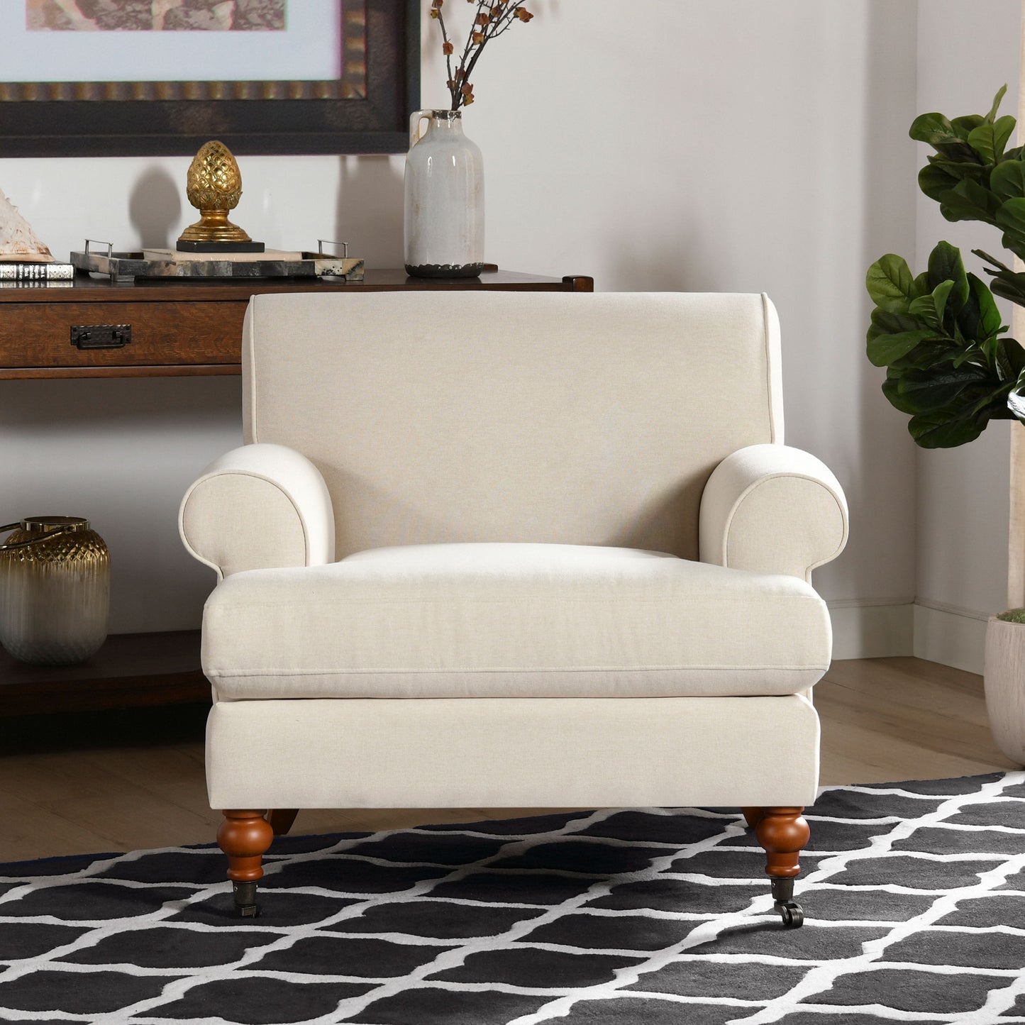 Alana Lawson - Accent Arm Chair Metal Casters - Sky Neutral Beige