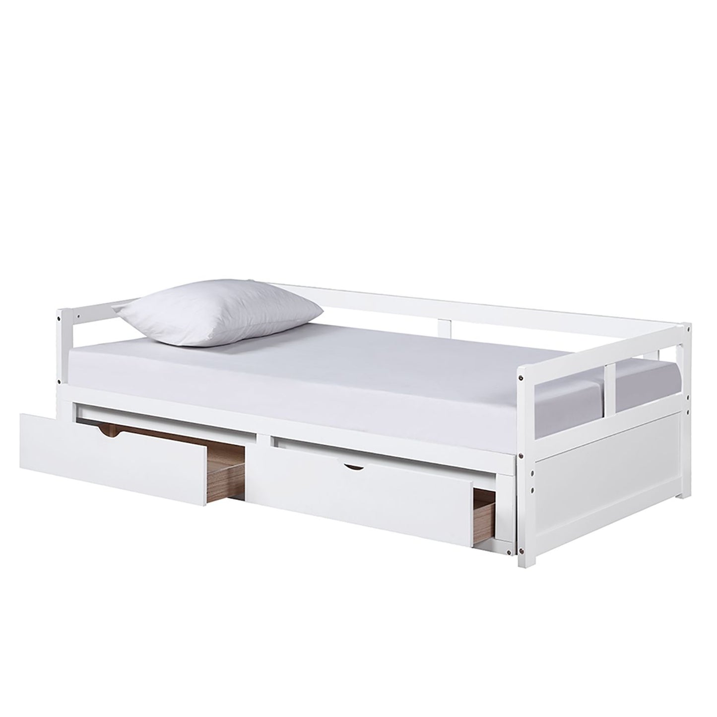 Daybed With Trundle And Two Storage Drawers, Sofa Bed For Bedroom - White
