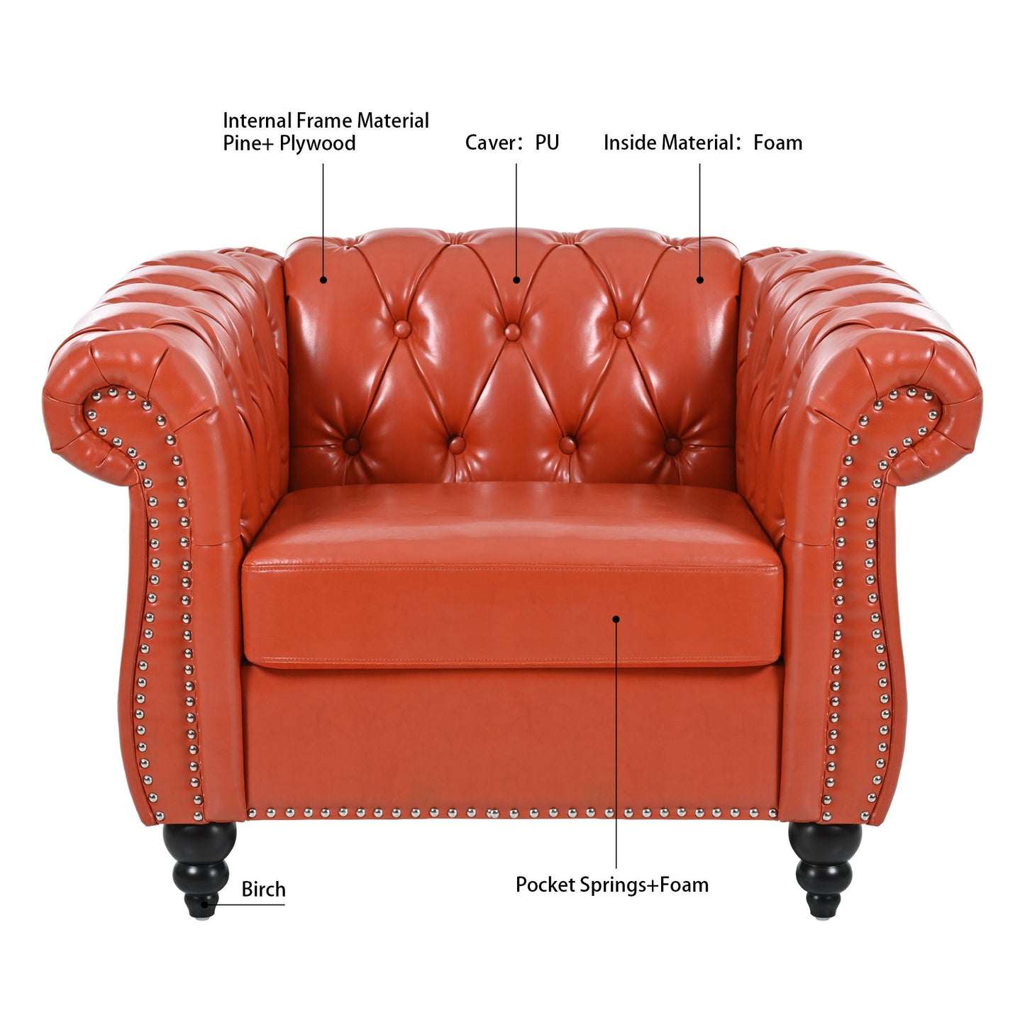 1 Seater Sofa For Living Room - Orange