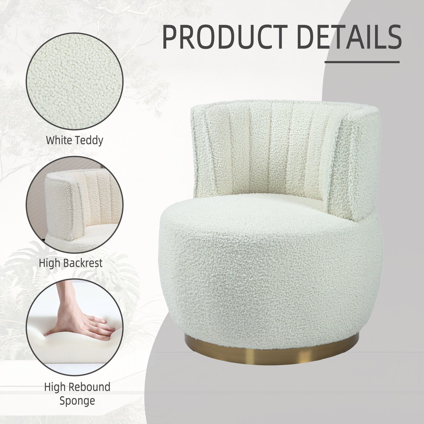 Coolmore - 360 Degree Swivel Cuddle Barrel Accent Sofa Chair, Round Armchair With Wide Upholstered Teddy Fabric - Cream