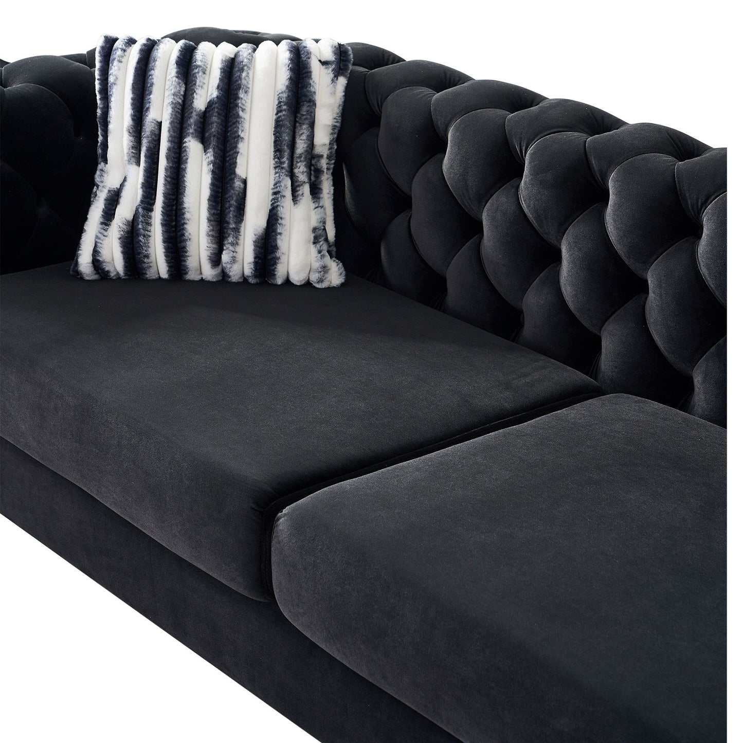 Chesterfield - Modern Tufted Velvet Living Room Sofa, 84.25''W Couch - Black