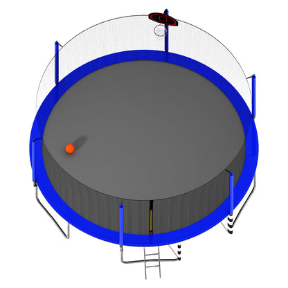 16Ft Trampoline With Basketball Hoop Pump And Ladder (Inner Safety Enclosure) With Soccer Goal - Blue