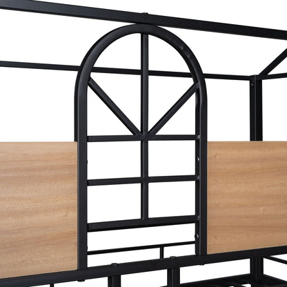 Twin Over Twin Bunk Bed, Housebed With Slide - Black