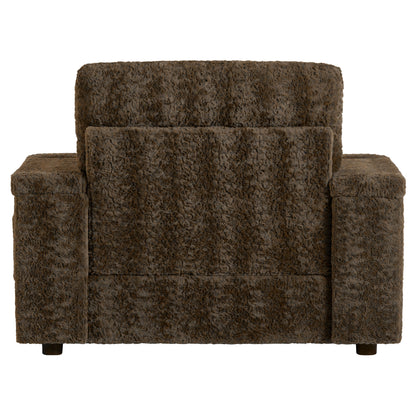 Oversized Chaise Lounge Indoor Rabbit Fur Sofa Bed With Storage Ottoman And Armrests Cup Holders With Deep Seat - Brown