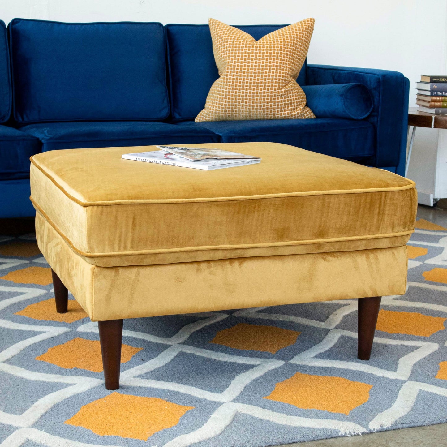 Amber - Square Upholstered Ottoman Velvet - Yellow