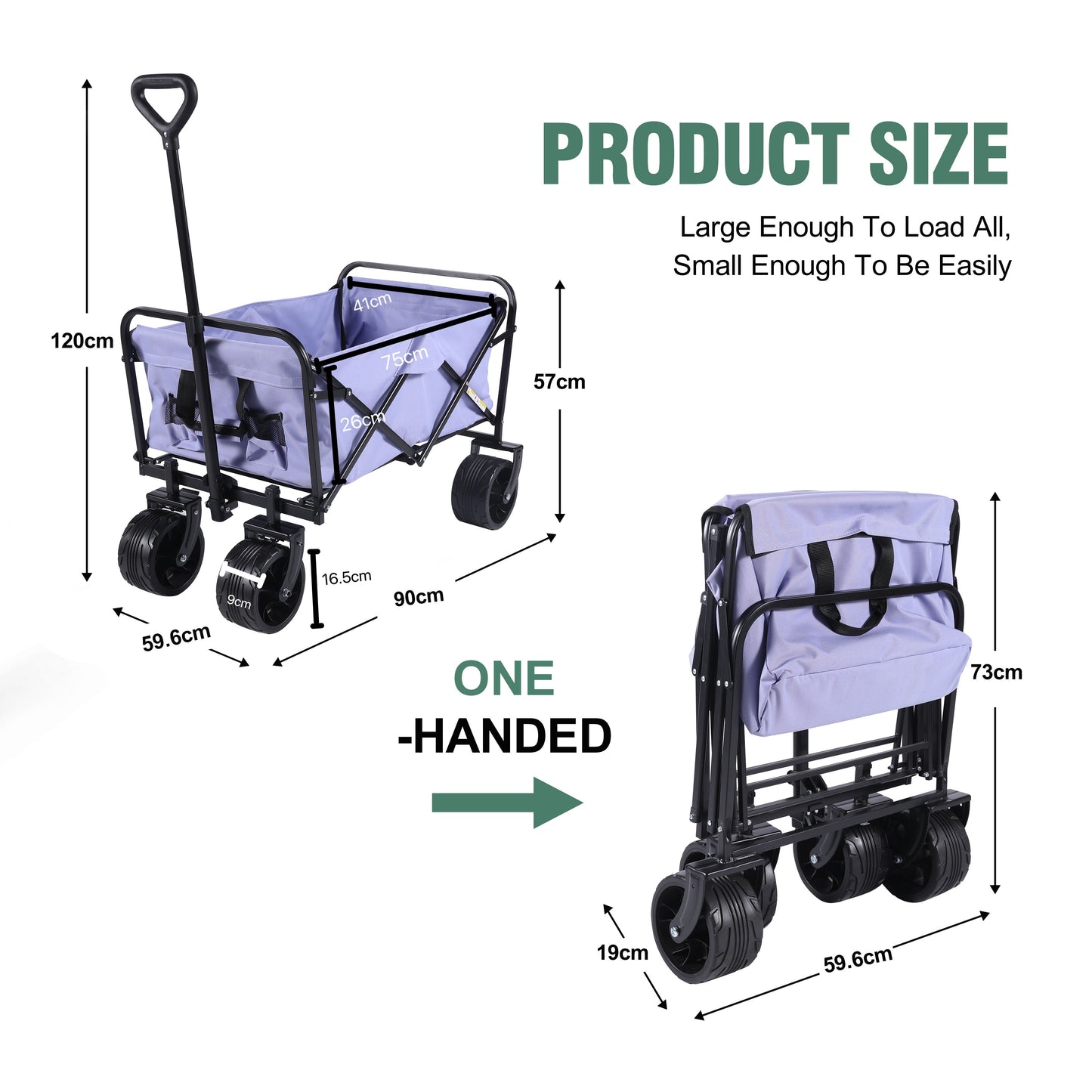 100L Collapsible Folding Beach Wagon Cart With 220Lbs Large Capacity, Wagons Carts Heavy Duty Foldable With Big Wheels For Sand, Garden, Camping - Purple