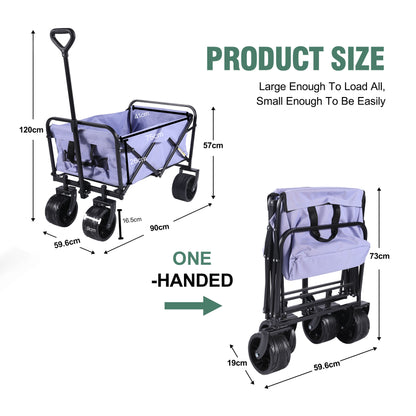 100L Collapsible Folding Beach Wagon Cart With 220Lbs Large Capacity, Wagons Carts Heavy Duty Foldable With Big Wheels For Sand, Garden, Camping - Purple