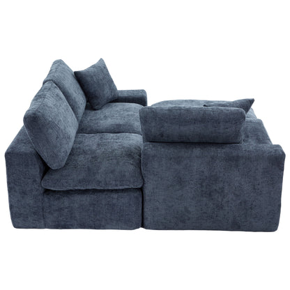 Cloud Sectional Sofa Upholstered Sofa Couch With Double-Layer Cushion And Side Pockets - Blue