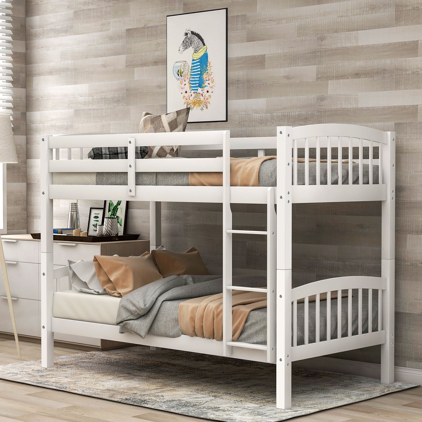 Twin Over Twin Bunk Bed & Ladder - White
