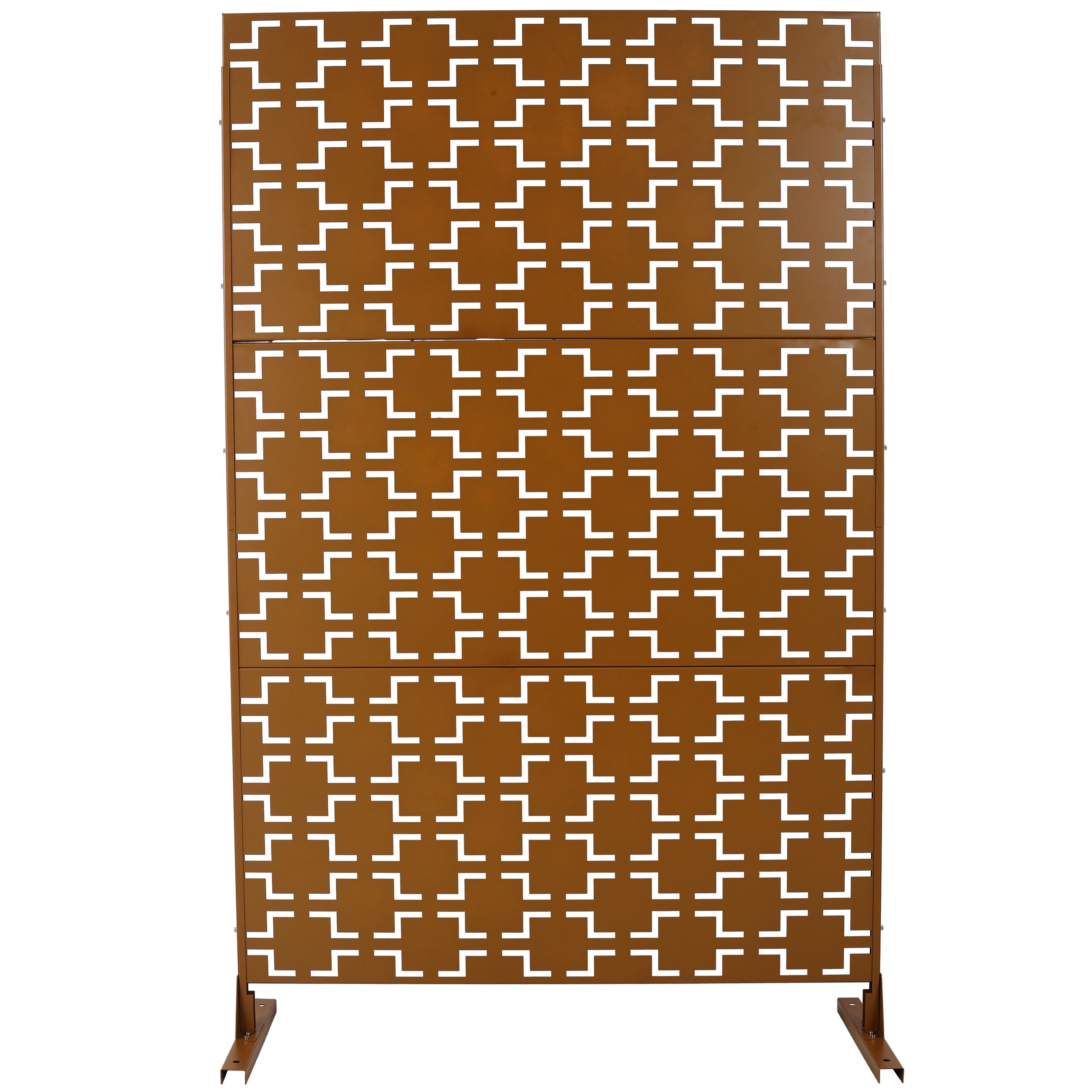 Outdoor & Indoor Freestanding Decorative Privacy Screen For Deck Balcony Patio, Metal Privacy Screen - Brown