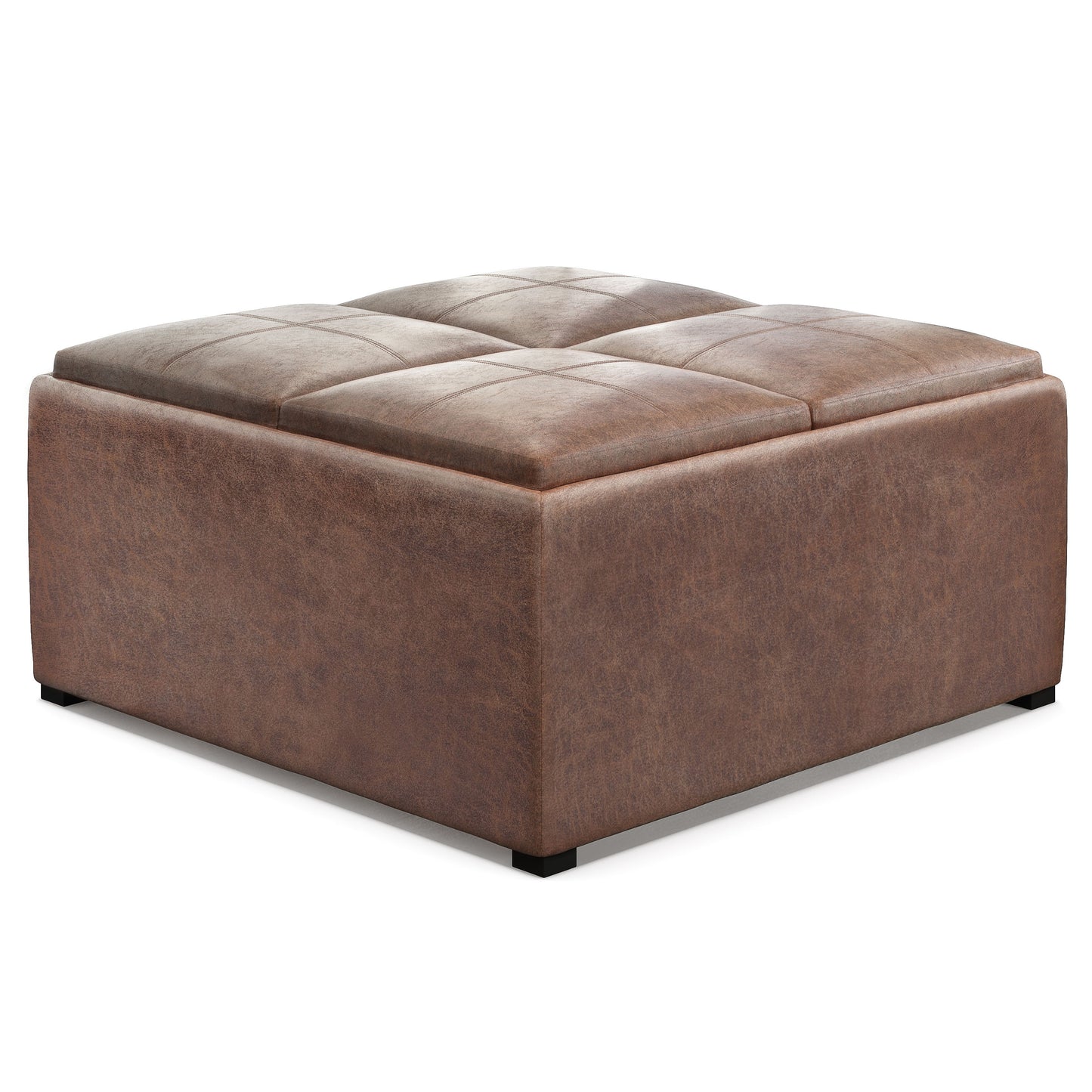 Avalon - Square Coffee Table Storage Ottoman - Distressed Umber Brown