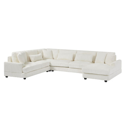 Oversized Sectional Sofa U - Shaped Sofa Couch Modern Sofa Upholstered In Soft Corduroy With A Chaise Lounge For Living Room - Beige