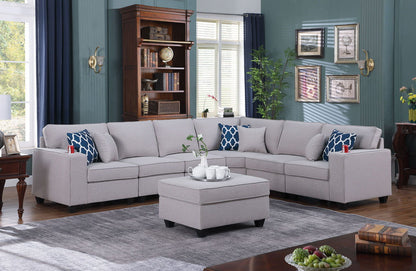 Cooper - 7 Piece Reversible L-Shape Sectional Sofa & Comfort Ottoman And Cupholder - Light Gray