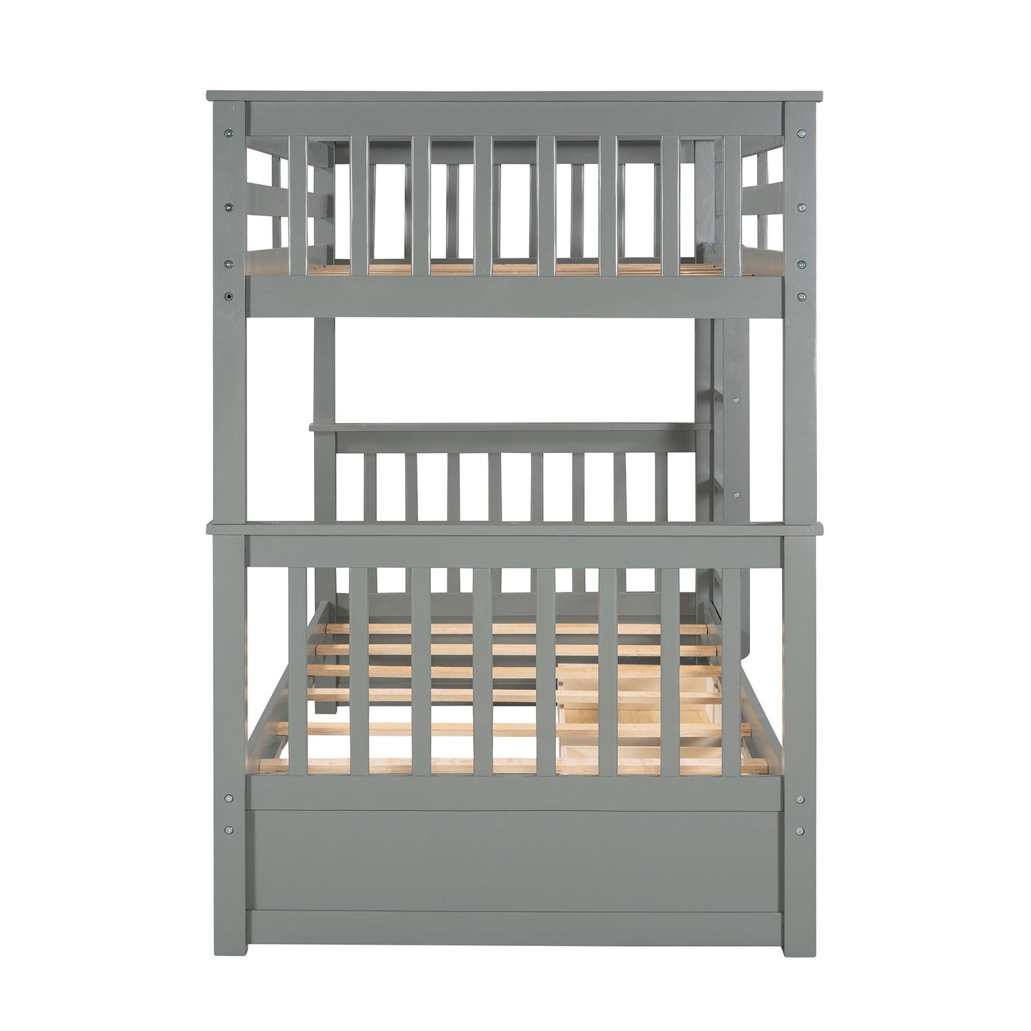 Twin Over Twin Bunk Bed With Ladders And 2 Storage Drawers - Gray
