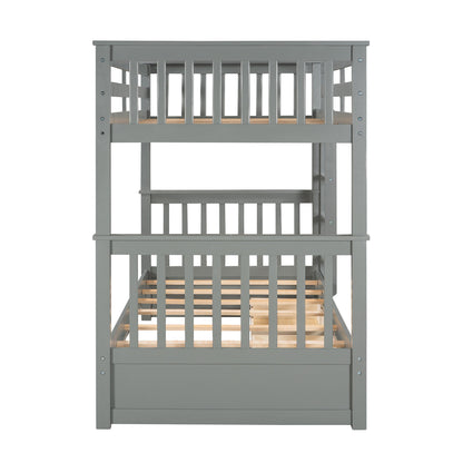 Twin Over Twin Bunk Bed With Ladders And 2 Storage Drawers - Gray