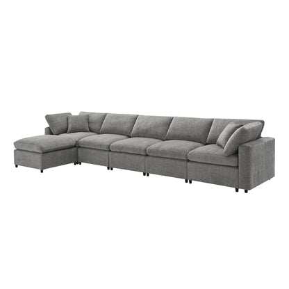 Modern Modular Cloud Sofa Bed, 6 Seat Chenille Sectional Couch Set With Ottoman, Free Combination, Convertible U Shaped Sleeper Sofa - Gray