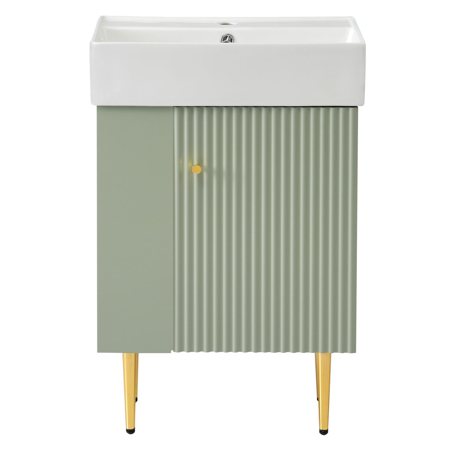 Bathroom Vanity, Combo Cabinet, Bathroom Storage Cabinet, Single Ceramic Sink, Left Side Storage - Green