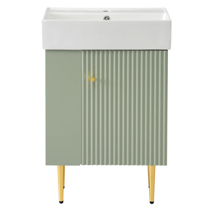 Bathroom Vanity, Combo Cabinet, Bathroom Storage Cabinet, Single Ceramic Sink, Left Side Storage - Green