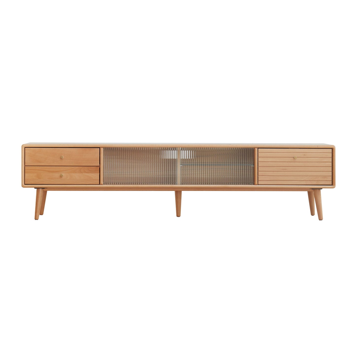 TV Cabinet With Chinese Changhong Glass Doors, Two Drawer Storage Space TV Standing - Natural