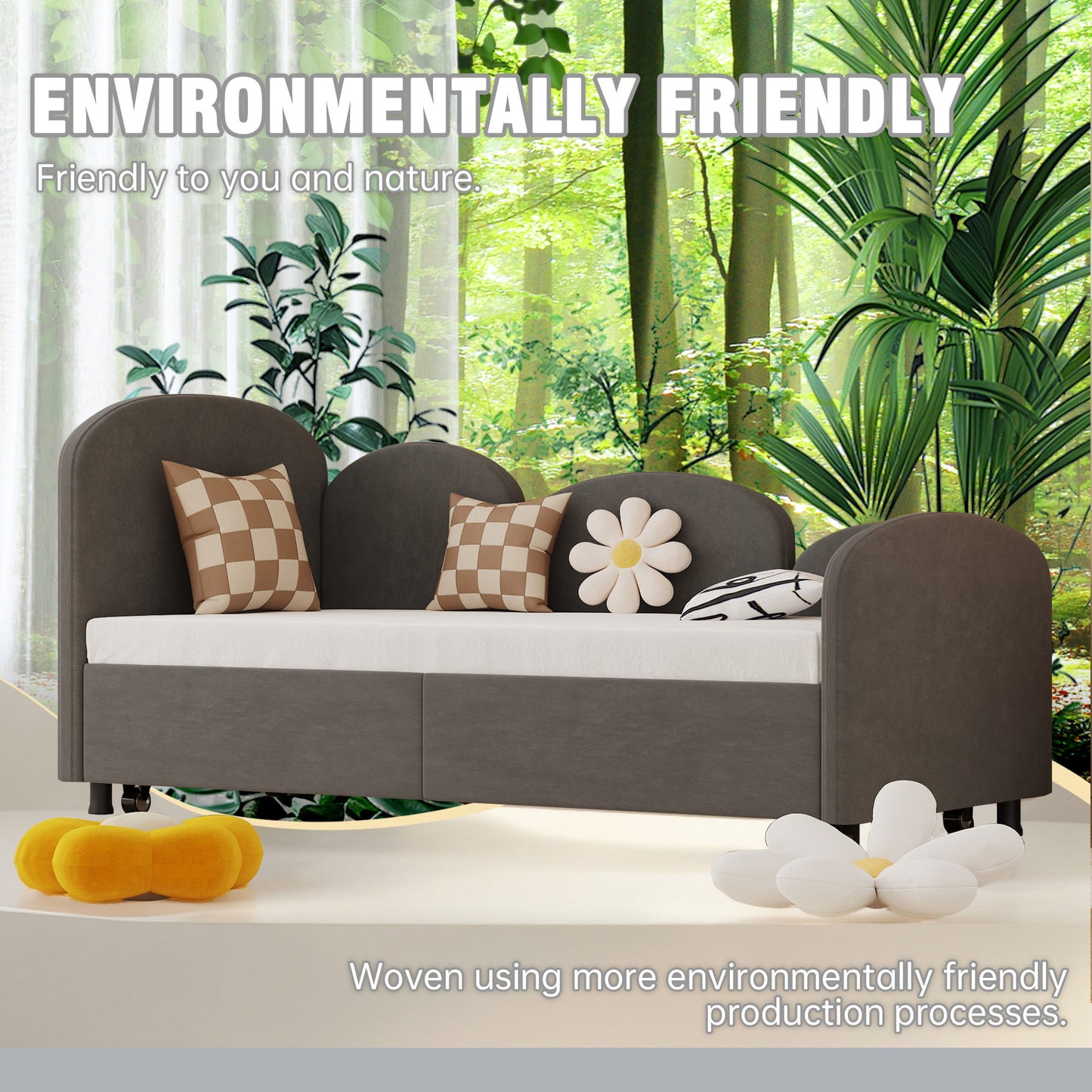 Modern Twin Size Upholstered Daybed With Additional Bed Frame - Dark Gray
