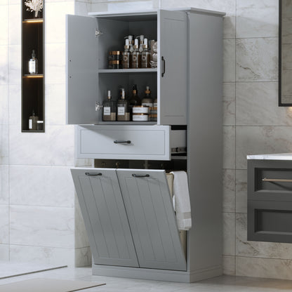 Stylish Bathroom Storage Cabinet With 2 Laundry Baskets - Gray