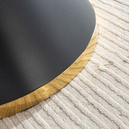 Marble Printed Round Dining Table - Black Columnar Base With Gold Annulus Not Including Chairs - Black
