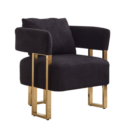 Modern Decorative Chair, Living Room Side Chair With Gold Metal Legs, No Wheels, Suitable For Dressing Area, Reception Room, Office, Teddy Fleece Upholstered Metal Foot Sofa 2 Pieces - Black