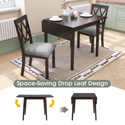 3 Piece Kitchen Dining Set With Drop Leaf Dining Table And 2 Dining Upholstered Chairs, Dining Room Set For Small Places - Espresso