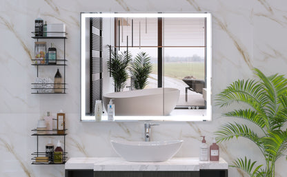 LED Bathroom Vanity Mirror Wall Mounted Adjustable White / Warm / Natural Lights Anti-Fog Touch Switch With Memory Modern Smart Large Bathroom Mirrors - Silver