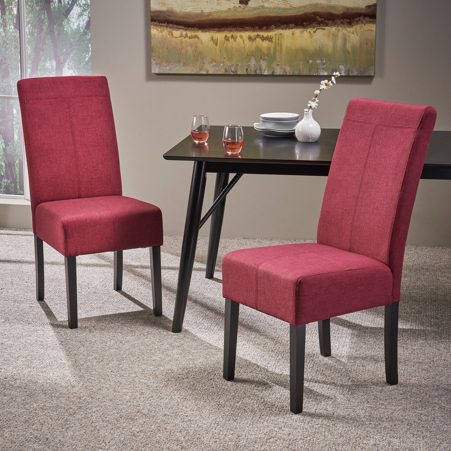 Pertica - Dining Chair Upholstered Armless Chairs (Set of 2) - Red