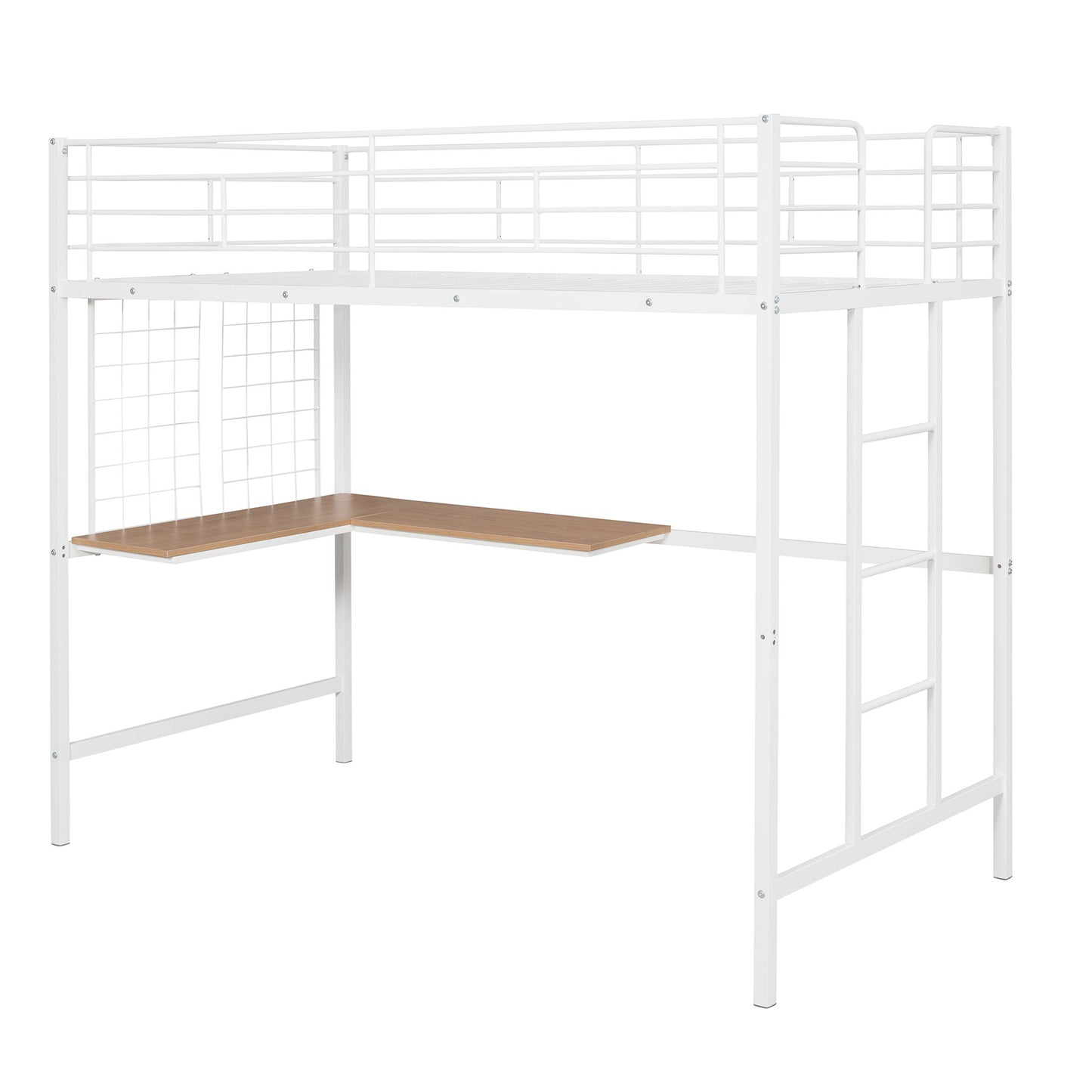 Twin Loft Bed With Desk And Grid - White