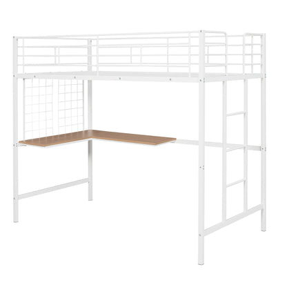 Twin Loft Bed With Desk And Grid - White