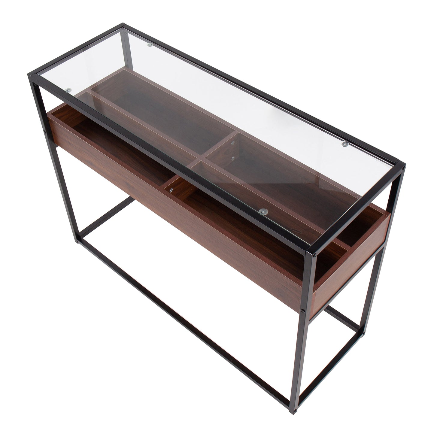 Display Contemporary Console Table - Black / Walnut / Clear