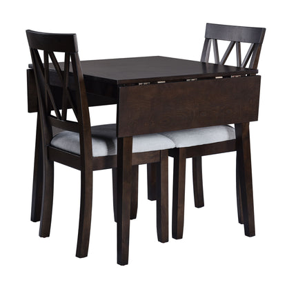 3 Piece Kitchen Dining Set With Drop Leaf Dining Table And 2 Dining Upholstered Chairs, Dining Room Set For Small Places - Espresso