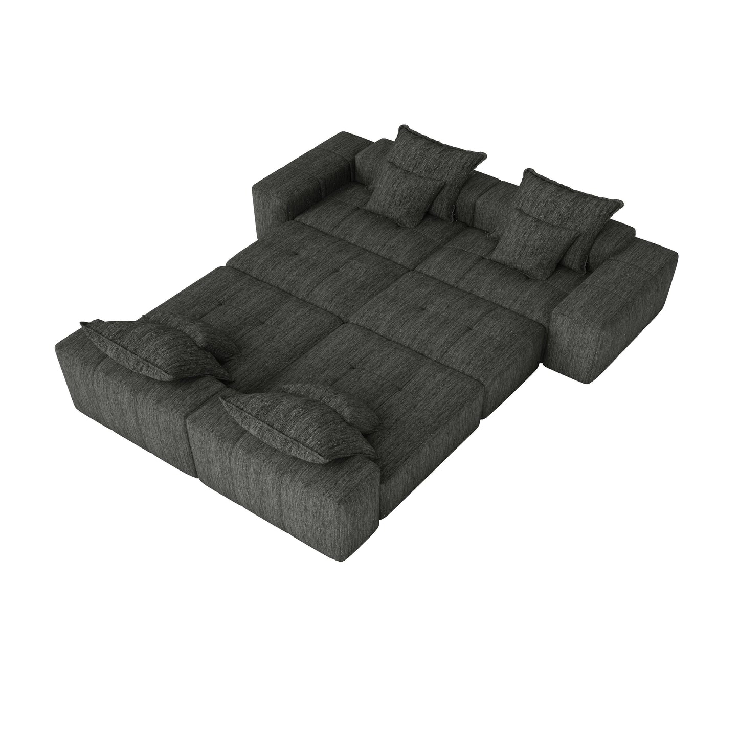 Modern Oversized Modular Sectional Sofa, Sparkling Chenille Fabric Soft Cushion Sofa With 8 Pillows, 8 Pieces Diy Combination Tufted Sofa, No Assembly Required - Black