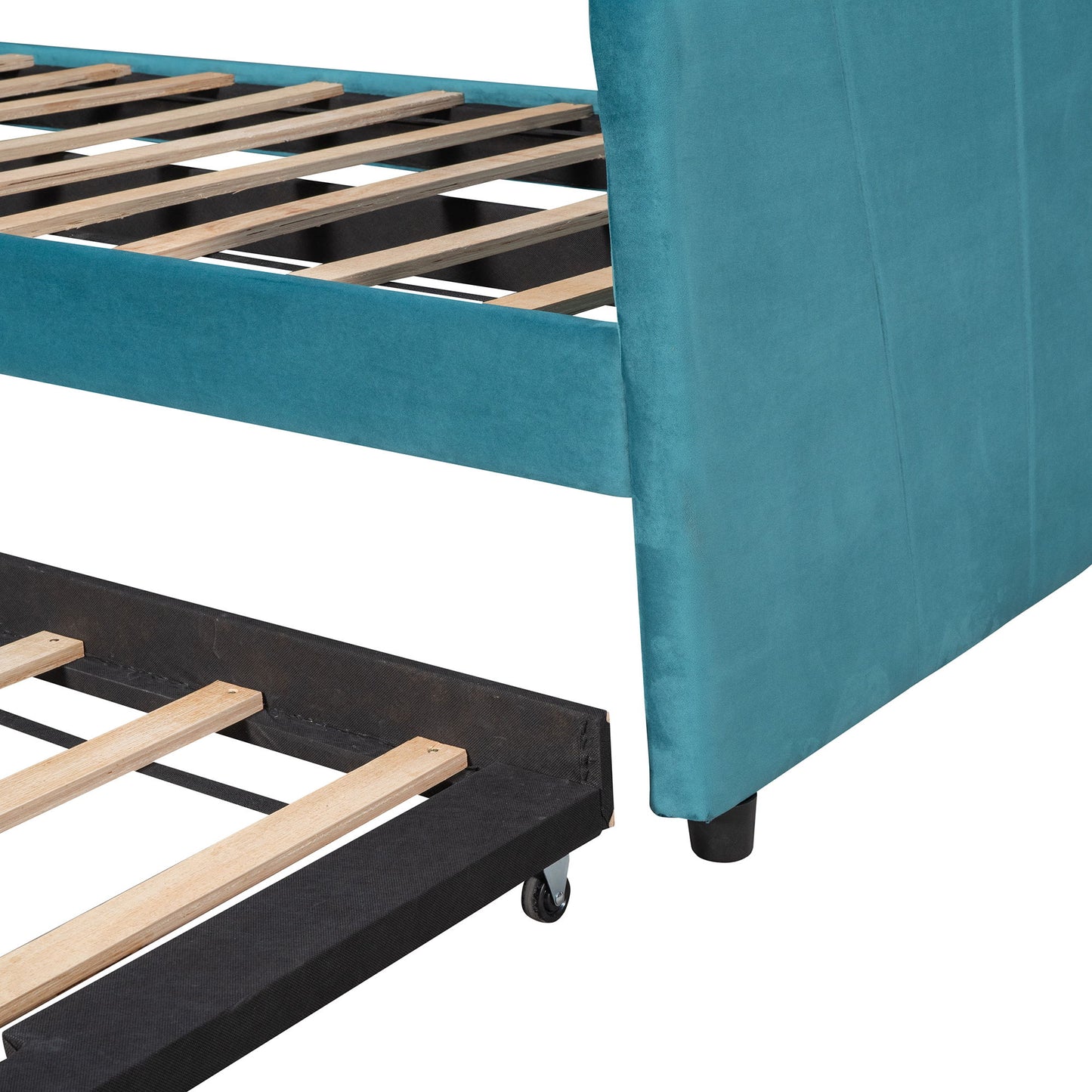Twin Size Upholstered Daybed Sofa Bed With Trundle And Slat - Blue
