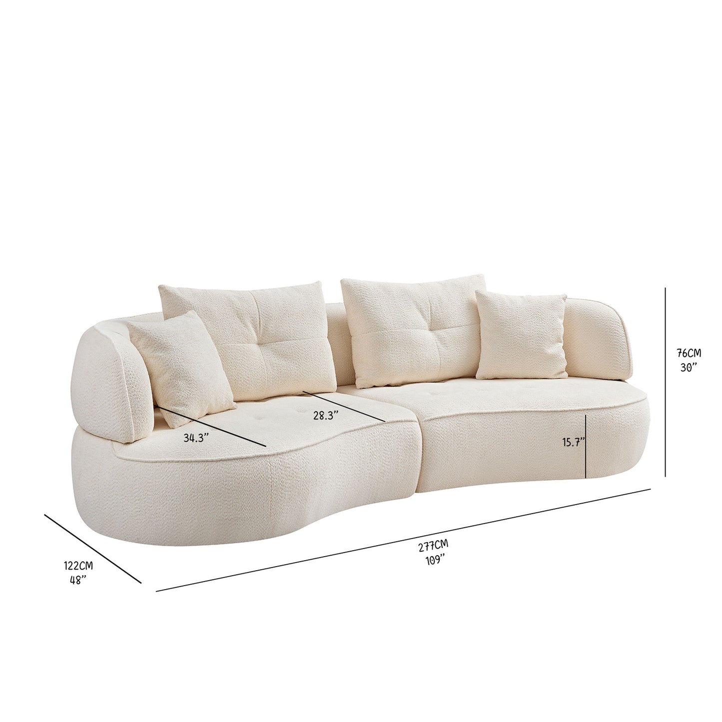 4 Seat Modular Sofa With Removable Pillows, Durable Fabric And Solid Wood Frame - White