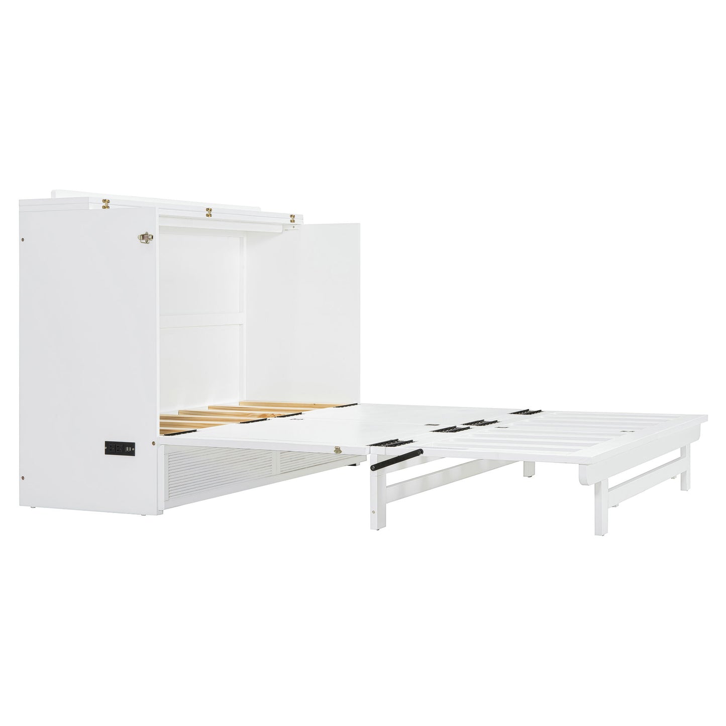 Full Size Murphy Bed With Large Drawer, USB Ports And Outlets - White