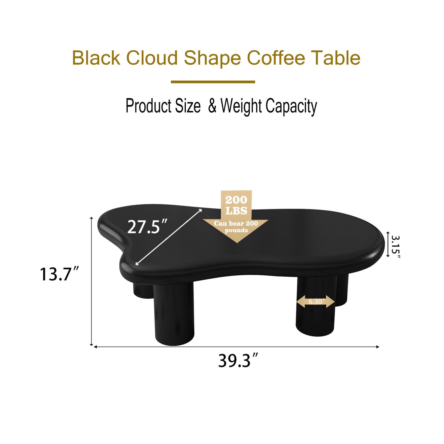Cloud Shaped, Coffee Table For Living Room - Matte Black