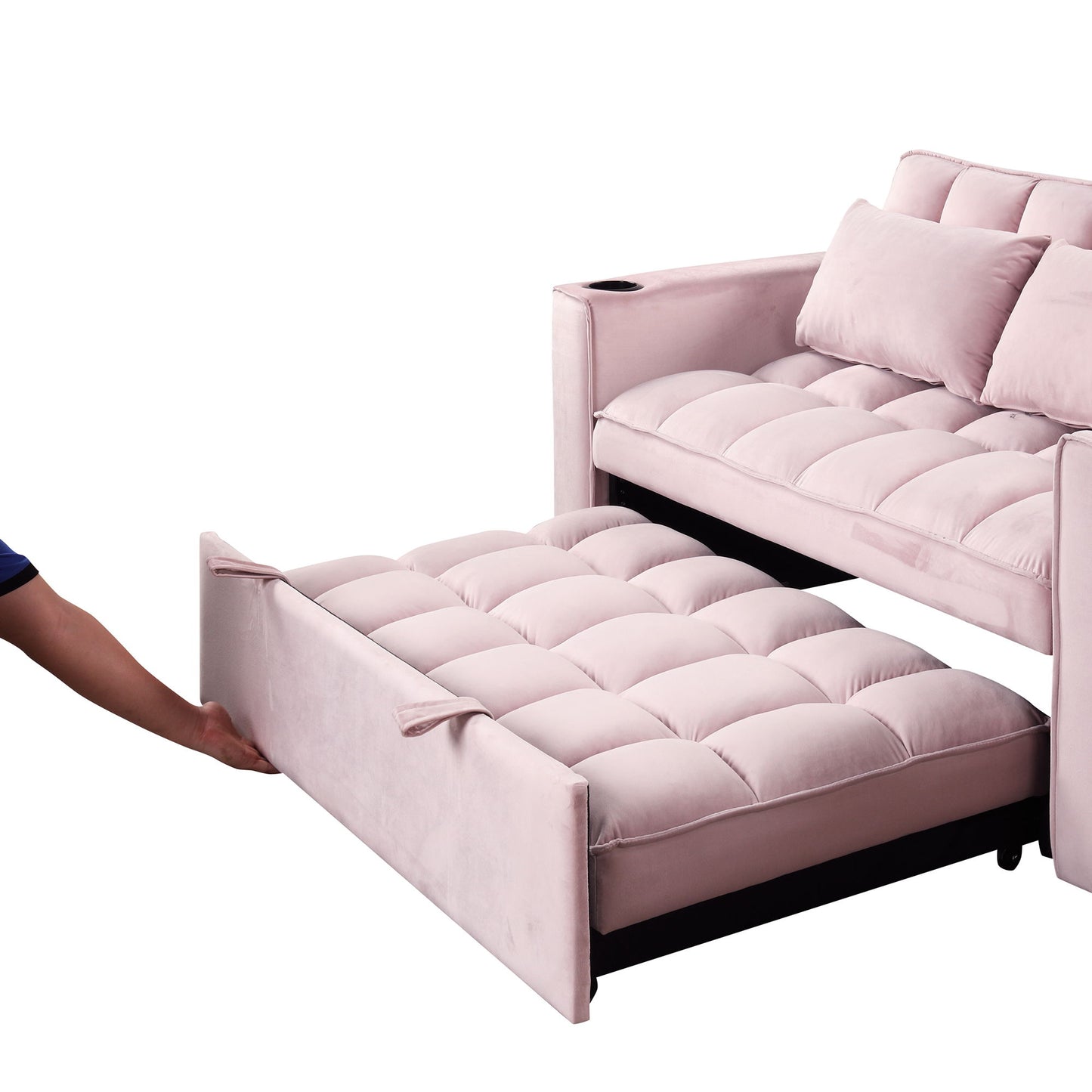 Multi Functional Sofa Bed With Cup Holder And USB Port For Living Room Or Apartments - Pink