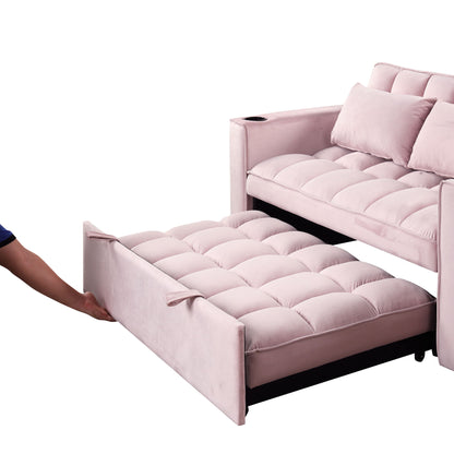 Multi Functional Sofa Bed With Cup Holder And USB Port For Living Room Or Apartments - Pink