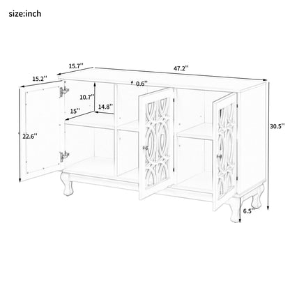 Modern Mirrored TV Stand For TV Up To 55", Entertainment Center Solid Wood Legs, Metal Handle And 3 Adjustable Shelves For Living Room - Black