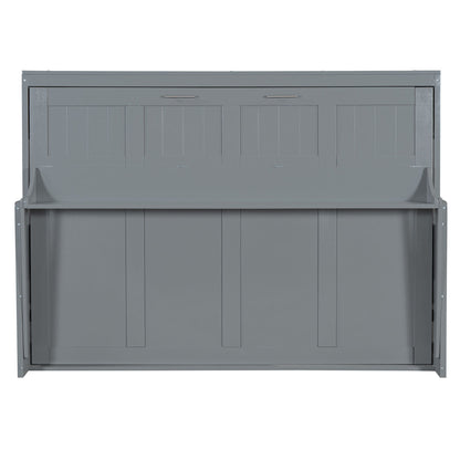 Full Size Murphy Bed With Hydraulic Lift & Desk Design - Gray