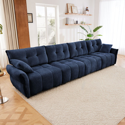 Modern 4 Seater Sofa Frame In Premium, High Resilience Cushions, Versatile Seating - Blue