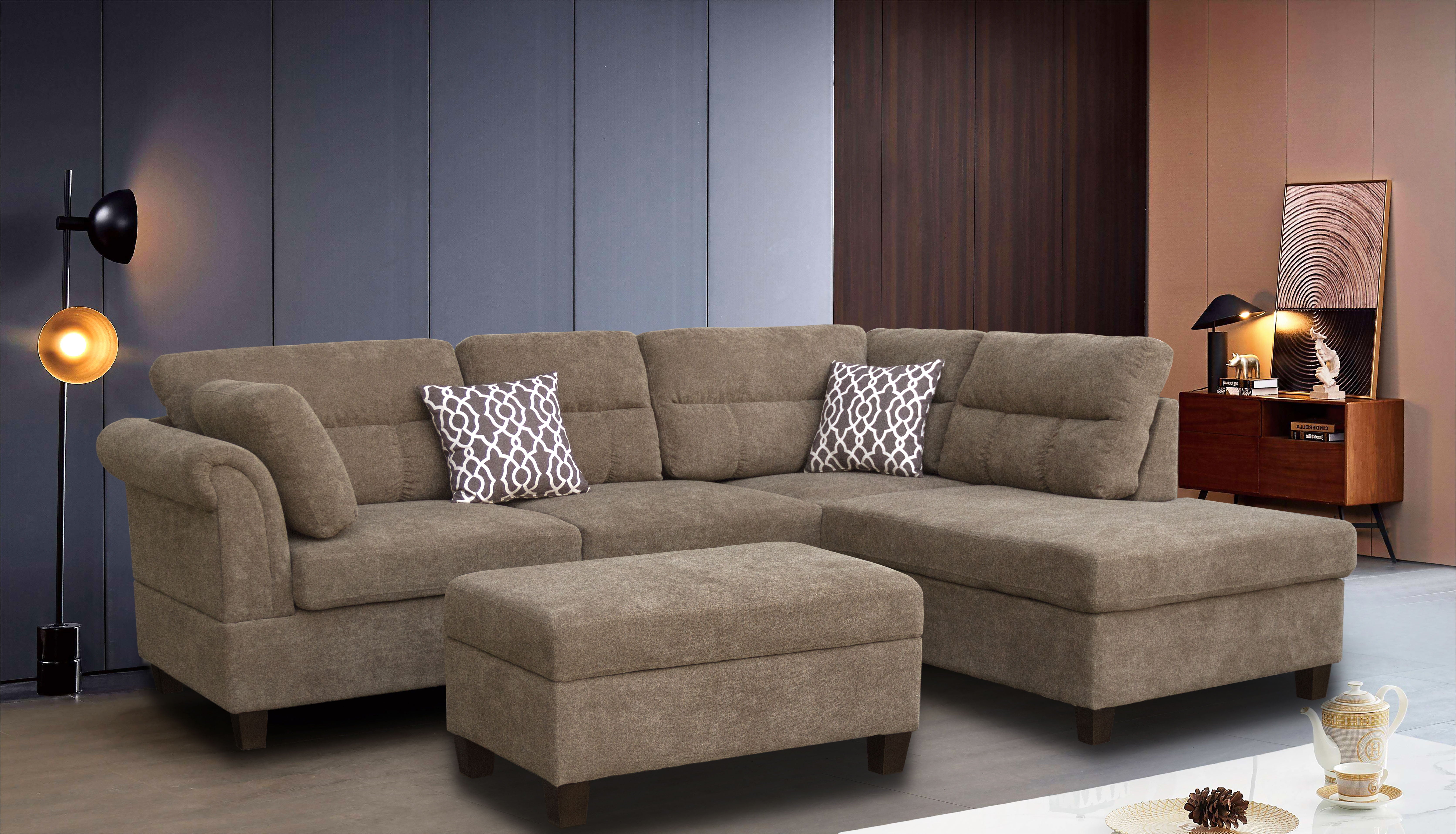 Diego - Sectional Sofa With Right Facing Chaise Storage Ottoman And 2 Accent Pillows - Brown