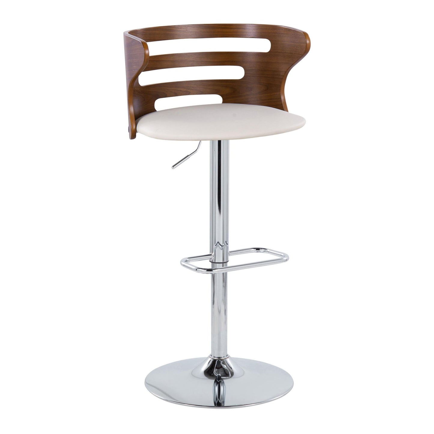 Cosi - Mid-Century Modern Adjustable Barstool With Swivel With Rounded Rectangle Footrest (Set of 2) - Chrome / Walnut / Brown