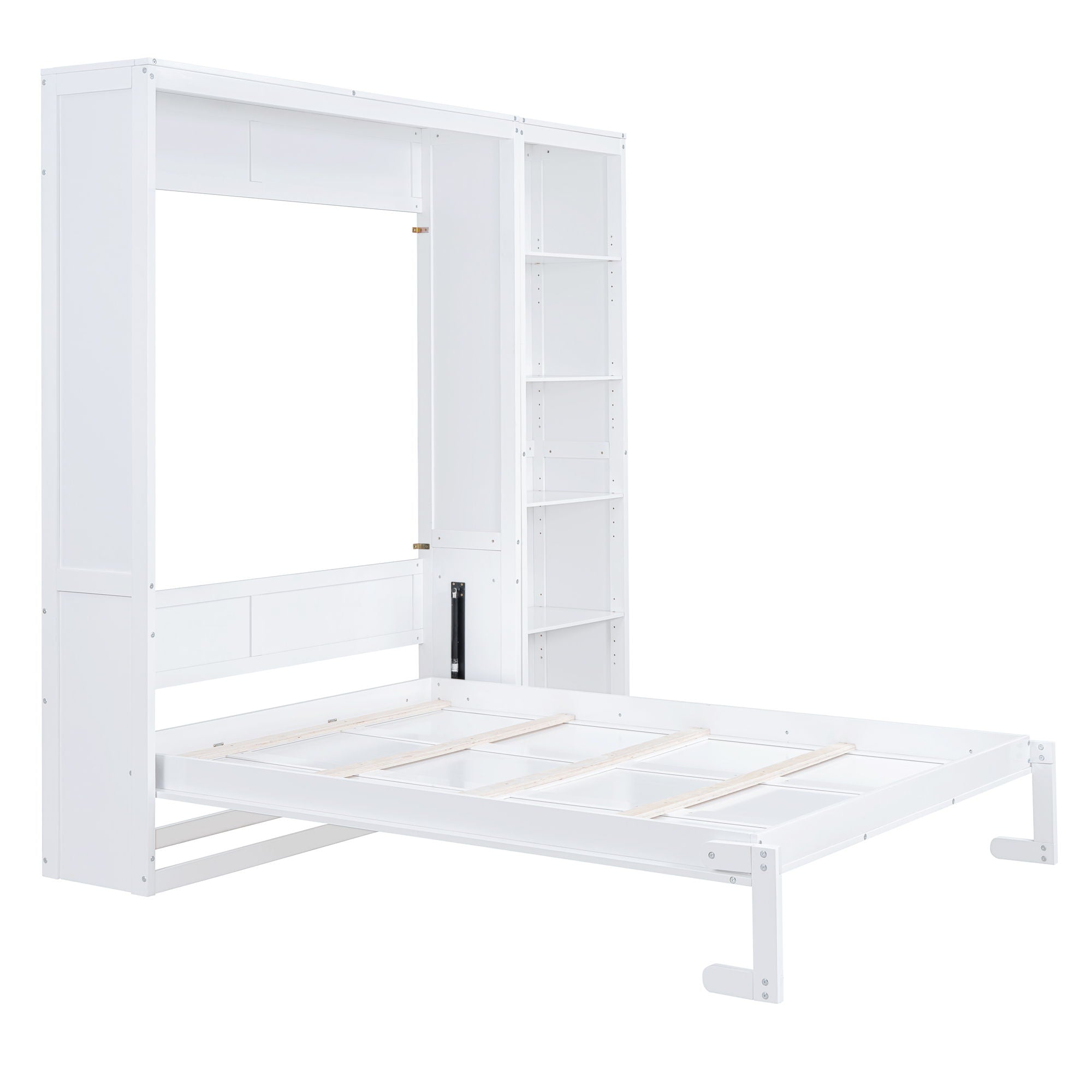 Queen Size Murphy Wall Bed With Shelves - White