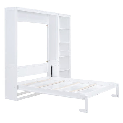 Queen Size Murphy Wall Bed With Shelves - White