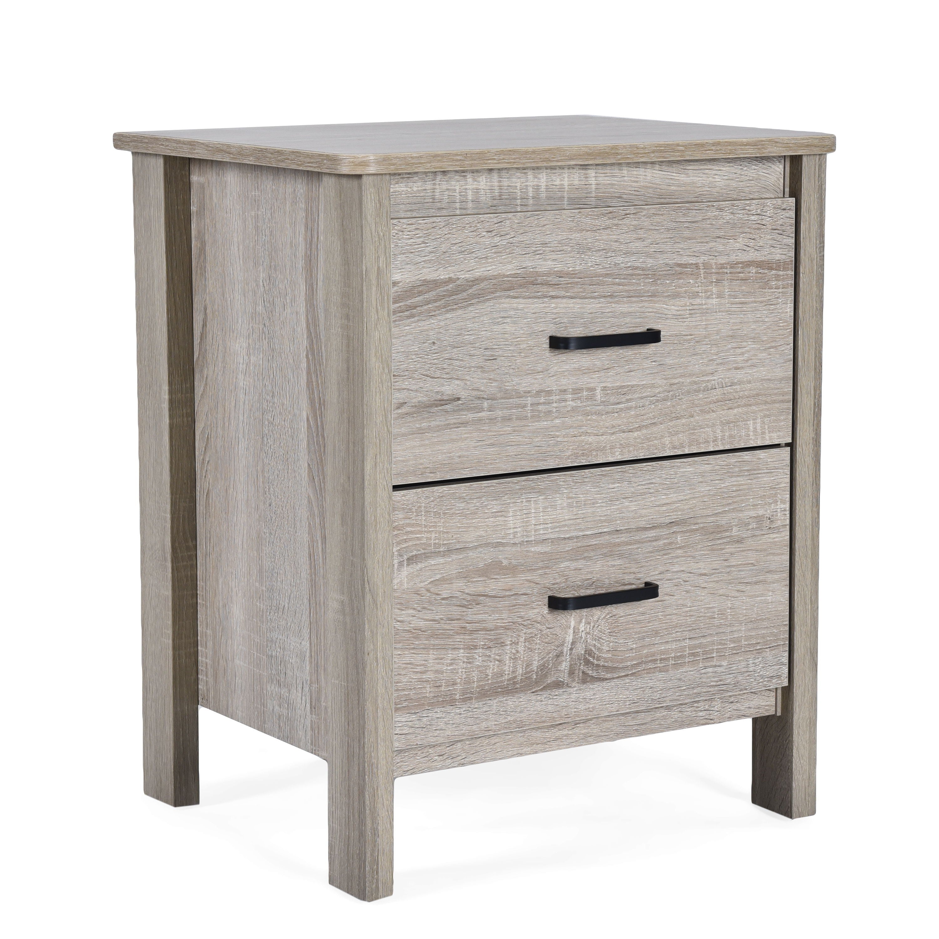 Wood Nightstand With 2 Drawers And Metal Handle - Oak