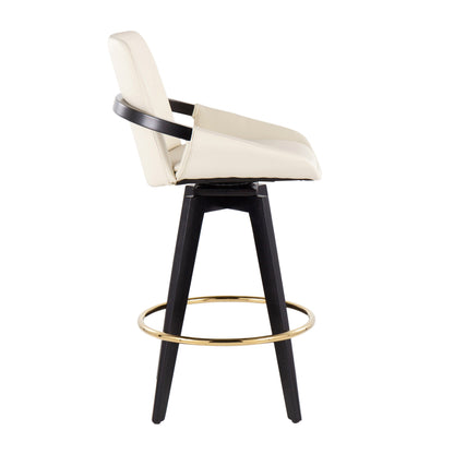 Cosmo - Contemporary Fixed Height Counter Stool With Swivel With Round Footrest (Set of 2) - Black / Cream